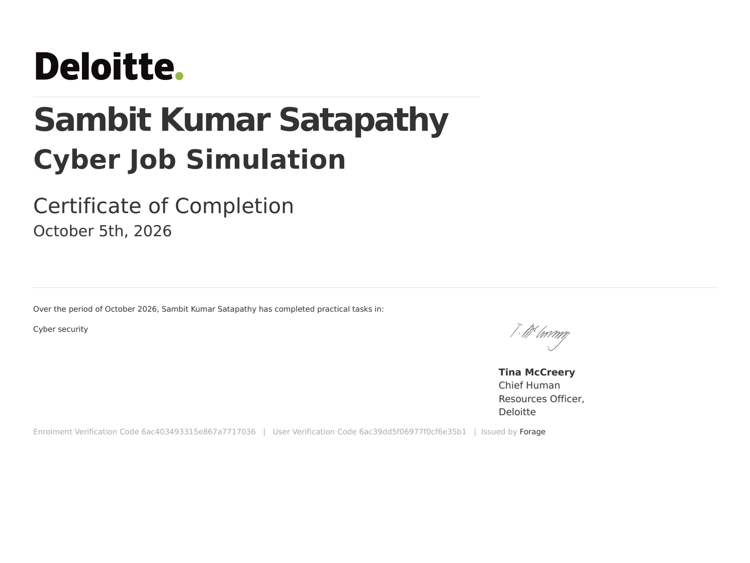 Deloitte Cyber Job Simulation Certificate